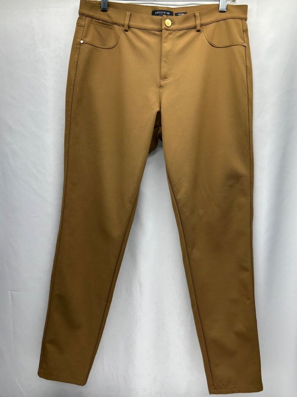 Lafayette 148 Mercer Womens Tan Straight-Leg Pants Size 12 Cotton Blend